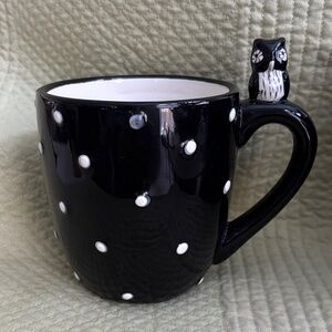 Black and White Polka Dot Mug with Owl Accent